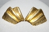 +MBA #E51-107   "Vintage Gold Plated Fancy Fan Look Pierced Earrings"