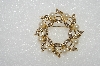 **MBA #E54-282   "Vintage Gold Plated Clear Crystal Rhinestone & Faux Glass Pearl Fancy Wreath Pin"