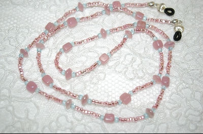 +MBA #6712  "Milk Pink Glass Beads & Aqua Colored Crystals