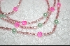 +MBA #6449  "Pale Green Glass Perals & Bright Pink Glass Beads