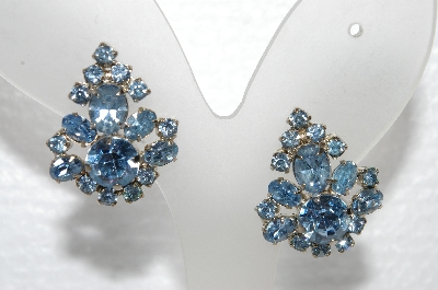 +MBA #E55-273   "Vintage Silvertone Fancy Blue Crystal Rhinestone Screw Back Earrings"