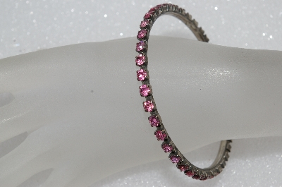 +MBA #E55-233   "Vintage Silvertone Pink Crystal Rhinestone Bangle Bracelet"