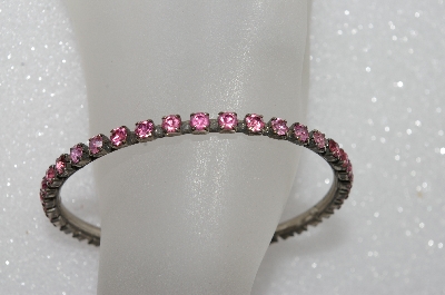 +MBA #E55-233   "Vintage Silvertone Pink Crystal Rhinestone Bangle Bracelet"
