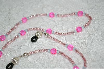 +MBA #6400  "Bright Pink Glass Beads & Aqua Colored Crystals"