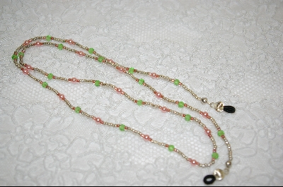 +MBA #6456  Pink Glass Pearls & Green Crystals