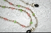 +MBA #6456  Pink Glass Pearls & Green Crystals