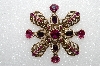 **MBA #E55-104   "Vintage Antiqued Goldtone Large Pink & Purple Crystal Rhinestone Brooch"
