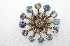 **MBA #E56-245   "Vintage Gold Tone Blue & AB Crystal Rhinestone Fancy Pin"