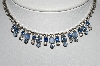 +MBA #E56-046   "Vintage Silvertone Blue & Clear Crystal Rhinestone & Glass Moonstone Choker"