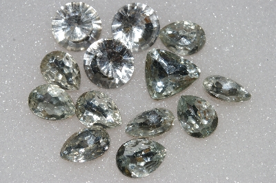 +MBA #S51-328   "Vintage Lot Of 13 Large Clear Faceted Glass Rhinestones"