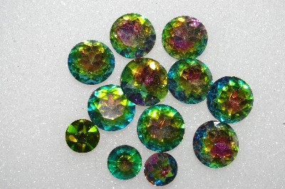 +MBA #S51-300   "Vintage Lot Of 11 Large Rainbow Colored Glass Rhinestones"