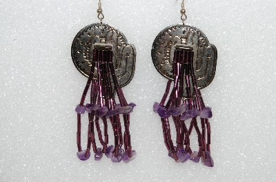 +MBA #S51-410   "Silvertone Cactus Concho  With Amethyst & Purple Bugle Beads"