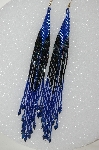 +MBA #S51-432   "Peacock Metalic & Blue Bugle Beads & Lapis Gemstone Beads Long Earrings"