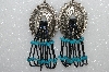 +MBA #S51-381   "Antiqued Silvertone Concho With Peacock Blue Bugle Beads & Turquoise Earrings" 