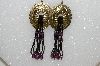 +MBA #S51-398   "Goldtone Concho, Black Glass Beads & Purple Crystal Earrings"