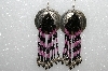 +MBA #S51- 386   "Concho, Pink & Black Glass Bead & Silver Plated Rose Bead Earrings"