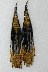 +MBA #S51-446   "Hand Made Black & Gold Glass Bead Long Earring"