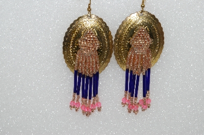 +MBA #S51-502   "Fancy Concho Pink & Blue Bead Earrings"
