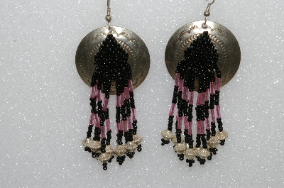 +MBA #S51-485   "Concho Fancy Pink & Black Bead Earrings"