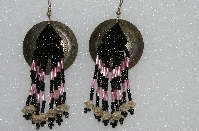+MBA #S51-485   "Concho Fancy Pink & Black Bead Earrings"