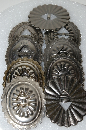 +MBA #S51-573   "Antiqued Silvertone Lot Of 9 Large Metal Conchos"  