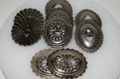 +MBA #S51-573   "Antiqued Silvertone Lot Of 9 Large Metal Conchos"  