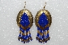+MBA #S51-559   "Concho Hand Beaded Blue & Gold Bead Earrings"