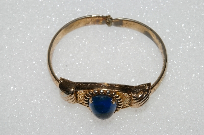 +MBA #S51-519   "Gold Plated Blue Glass Stone Bracelet"