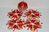 +MBA #S58-049   "Hand Made Set  Of 5 Beautiful Red & Gold Beaded Ornament Covers"