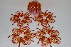 +MBA #S58-045   "Hand Beaded Fancy Gold & Red  Set Of 5 Christmas Ornament Covers"