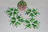 +MBA #S58-067   "Hand Made Set Of 5 Bugle, Seed & Crystal Green & Silver Bead Ornament Covers"