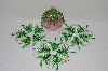 +MBA #S58-072   "Hand Made Set Of 4 Bugle, Seed & Crystal Green & Silver Bead Ornament Covers"