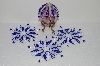 +MBA #S58-093   "Hand Made Set Of 4 Bugle, Seed & Crystal Blue & Silver Bead Ornament Covers"