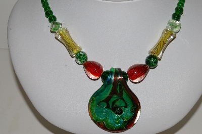 +MBA #S59-039   "Fancy Lampworked Glass Bead & Earring Set With Large Center Glass Pendant" 