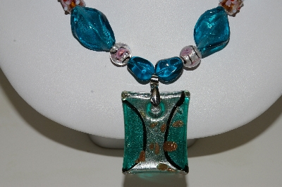 +MBA #S59-028   "Fancy Lampworked Glass Bead Necklace & Earring Set With Rectangle Glass Pendant"
