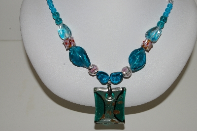 +MBA #S59-028   "Fancy Lampworked Glass Bead Necklace & Earring Set With Rectangle Glass Pendant"