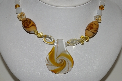 +MBA #S59-023   "Fancy Lampworked Glass Bead Necklace & Earring Set With Large Spoon Glass Pendant"