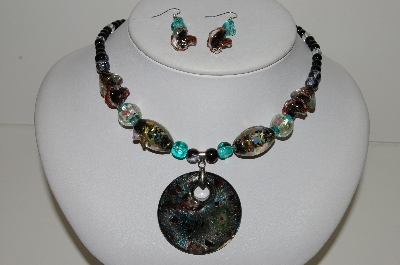 +MBA #S59-111   "Fancy Lampworked Glass Bead Necklace & Earrings Set With Round Glass Pendant"