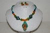 +MBA #S59-104   "Fancy Glass Lampworked Bead Necklace & Earrings Set With Large Glass Spoon Pendant"