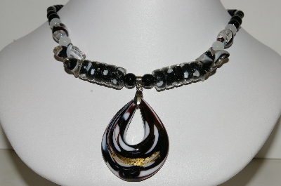+MBA #S59-080   "Fancy Lampworked Glass bead Necklace & Earrings Set With Glass Tear Drop Pendant"