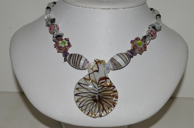 +MBA #S59-074   "Fancy Lampworked Glass Bead Necklace & Earring Set With Glass Spoon Pendant"