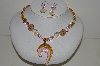 +MBA #S59-074   "Fancy Lampworked Glass Bead Necklace & Earrings Set With Large Glass Swirl Pendant"