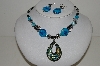 +MBA #S59-094   "Fancy Lampworked Glass Bead necklace & Earring Set With Glass 55x40mm Tear Drop Pendant"