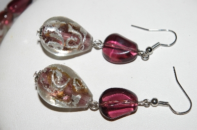 +MBA #S59-119   "Fancy Lampworked Glass Bead Necklace & Earring Set With 2-1/2" X 2" Glass Pendant"