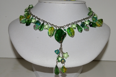 +MBA #S59-044   "Fancy Bright Green Glass & Acrylic Bead Necklace & Earring Set"