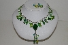 +MBA #S59-044   "Fancy Bright Green Glass & Acrylic Bead Necklace & Earring Set"