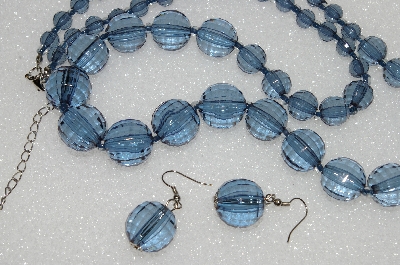 +MBA #S59-128   "Fancy Blue Faceted  Acrylic Bead Necklace & Earrings Set"