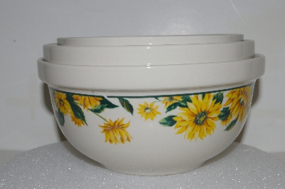 +MBA #S25-132   "Fancy Ceramic Set Of 3 Sunflower Mixing Bowls"