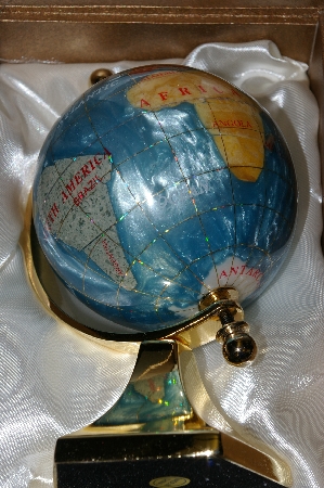 +MBA #S25-345   "Blue Gemstone Desk Globe With Brass Stand"