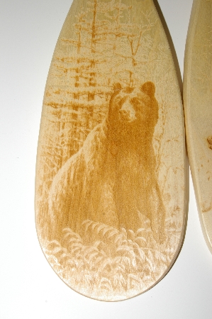 +MBA #S25-013   "Set Of 2 Artist Signed Wood Burned Wildlife Canoe Paddles"